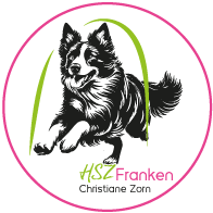 HSZ Franken Logo Border Collie läuft durch einen Hoopers Bogen